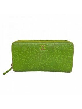 Chanel Wallet Camellia Lambskin Green Champagne Gold